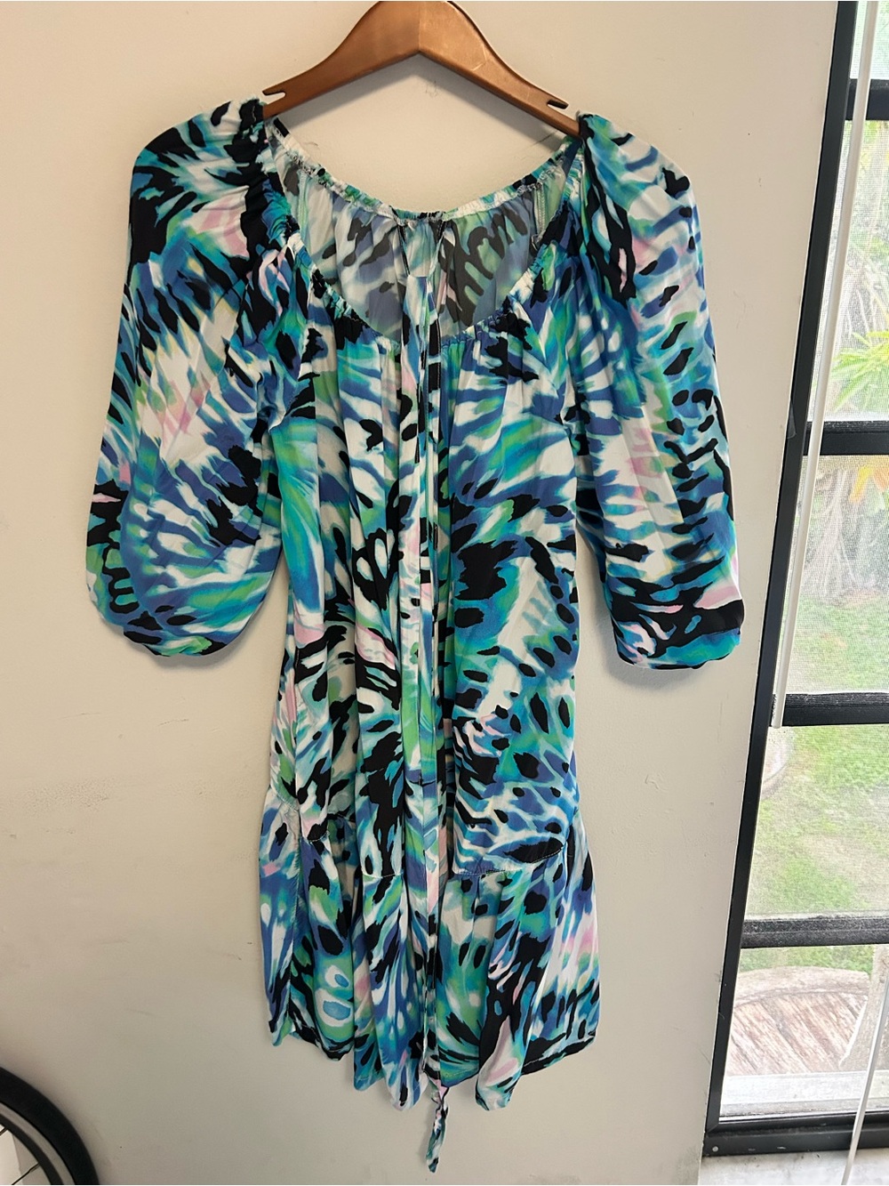 Tommy Bahama Aqua & Black Tie-Neck Mini Dress
